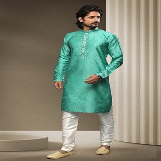 Best Men Raivat Ethnic Rama Green Colour Jacquard Silk Brocade Kurta Pajama 1548 2026 at ShopCir