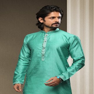 Best Men Raivat Ethnic Rama Green Colour Jacquard Silk Brocade Kurta Pajama 1548 2026 at ShopCir