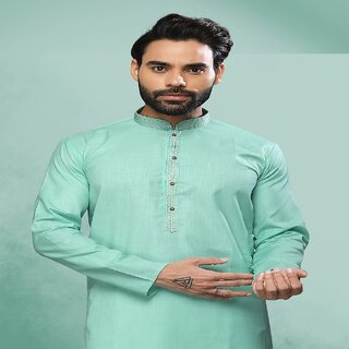 Modern Men Raivat Ethnic Sea Green Colour Cotton Pintux Work Kurta Pajama 1644 2026 at ShopCircu