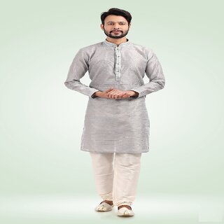 Raivat Ethnic Grey Colour Jacquard Banarasi Silk Pintux Work Kurta Pajama 1808 - Ethnic Wear | Buy online on ZillyBuy