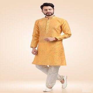 Raivat Ethnic Mustard Colour Jacquard Banarasi Silk Pintux Work Kurta Pajama 1809 - Ethnic Wear | Buy online on ZillyBuy