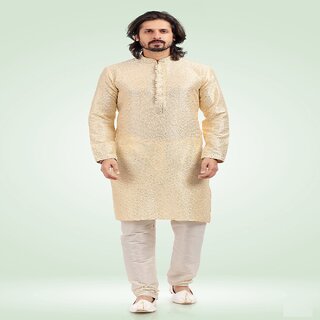 Premium Men Raivat Ethnic Cream Colour Jacquard Banarasi Silk Pintux Work Kurta Pajama 1812 2026