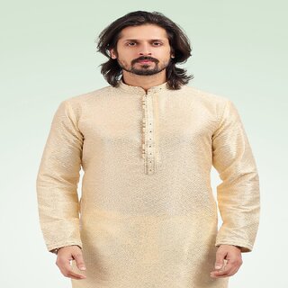 Premium Men Raivat Ethnic Cream Colour Jacquard Banarasi Silk Pintux Work Kurta Pajama 1812 2026