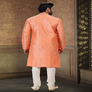Stylish Men Raivat Ethnic Orange Colour Jacquard Banarasi Silk Thread Work Kurta Pajama 2027 202