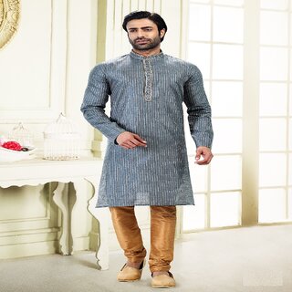 Raivat Ethnic Grey Colour Jacquard Art Silk Thread Work Kurta Pajama 2035 - Ethnic Wear | Buy online on ZillyBuy