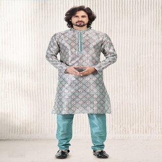 New Men Raivat Ethnic Firozi Blue Colour Jacquard Banarasi Silk Kurta Pajama 2084 2026 at ShopCi