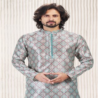 New Men Raivat Ethnic Firozi Blue Colour Jacquard Banarasi Silk Kurta Pajama 2084 2026 at ShopCi
