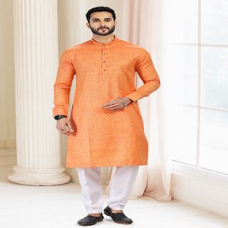 Latest Men Raivat Ethnic Orange Colour Silk Kurta Pajama 2170 2026 at ShopCircuit | ONDC
