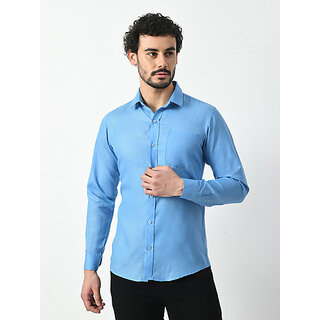 New Men Alokk Men Regular Fit Solid Curved Collar Casual Shirt (Blue) 2026 at ShopCircuit | ONDC
