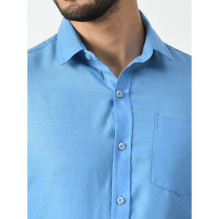 New Men Alokk Men Regular Fit Solid Curved Collar Casual Shirt (Blue) 2026 at ShopCircuit | ONDC