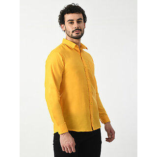 Affordable Men Alokk Men Regular Fit Self Design Curved Collar Casual Shirt (Yellow) 2026 at Sho
