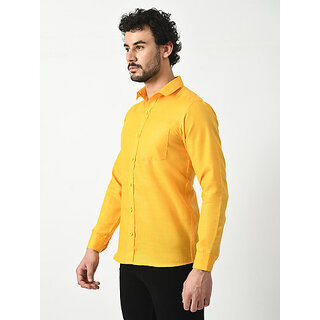 Affordable Men Alokk Men Regular Fit Self Design Curved Collar Casual Shirt (Yellow) 2026 at Sho