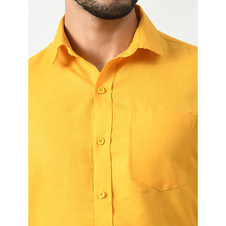 Affordable Men Alokk Men Regular Fit Self Design Curved Collar Casual Shirt (Yellow) 2026 at Sho