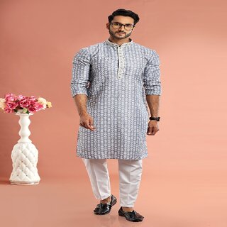 Raivat Ethnic Grey Colour Cotton Digital Print Kurta Pajama 3026 - Ethnic Wear | Buy online on ZillyBuy