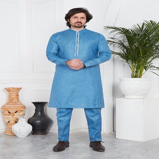 Raivat Ethnic Blue Colour Linen Cotton Pintux Work Kurta Pajama 3140 - Ethnic Wear | Buy online on ZillyBuy