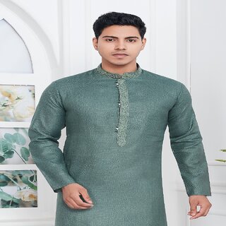 Latest Men Raivat Ethnic Sea Green Colour Linen Cotton Thread Work Kurta Pajama 3147 2026 at Sho