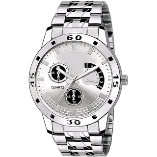 griffin perfect chronos mens analog watch metallic silver dial with silver strap