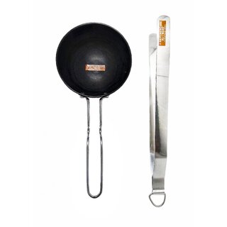 i WARE KkitchenCare Hard Anodised Tadka Pan/Spice Heating Pan (Black) Roti Tong/Chimta/Chipya. Set of 2