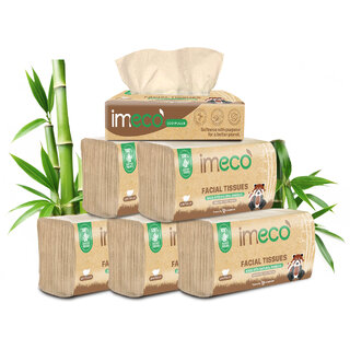 IMECO Bamboo Facial Tissue Papers 200 Pulls (Pack of 6), 1200 Pulls, 2 Ply, Premium Soft, Biodegradable  Skin Safe