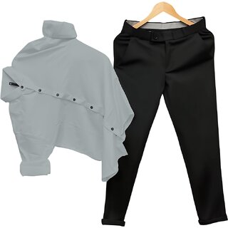 Stylish Men's Formal Outfit - Light Gray Shirt  Black Lycra Pants