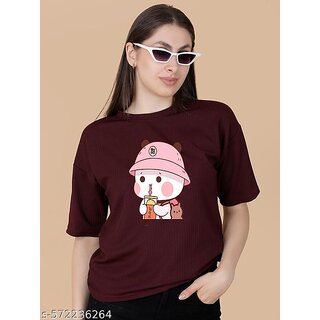 printed round neck top for women