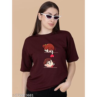 printed round neck top for women
