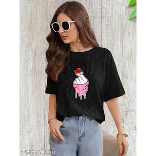 printed round neck top for women