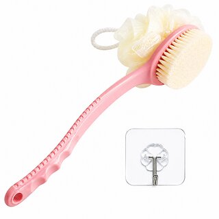 2-in-1 Exfoliating Back Scrubber  Bath Brush with Bristles & Loofah, Long Curved Handle for Easy Reach - Body Care - Loofah and Other Tools | Buy online on ZillyBuy