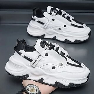Futuristic Chunky White  Black Sneakers  Bold Streetwear Style - Casual Shoes | Buy online on ZillyBuy