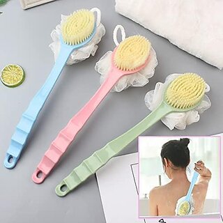 2 IN 1 Back Body Bath Brush with Bristles and Loofah Back Scrubber with Curved Long Handled Men and Women(Multicolor) - Body Care - Loofah and Other Tools | Buy online on ZillyBuy