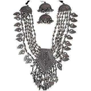fashions oxidised layered necklace with earrings for girls or womens 