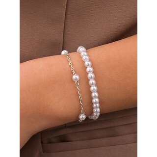 Techiefox Elegant Dual Layer Pearl Bracelet for Women  Premium Designer Jewelry Featuring Classic Full Pearl Strand - Bangles & Bracelets | Buy online on ZillyBuy