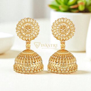 Vivastri Jhumki Alloy Gold Plated Earrings for Women & Girls [VIVA2747ERG] - Earrings | Buy online on ZillyBuy