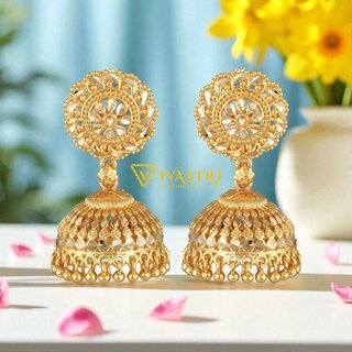 Vivastri Jhumki Alloy Gold Plated Earrings for Women & Girls [VIVA2748ERG] - Earrings | Buy online on ZillyBuy