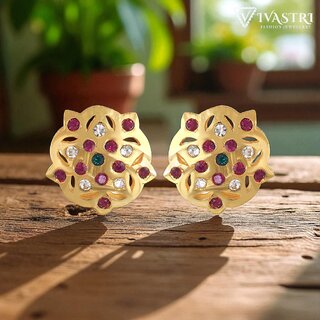 Vivastri Stud Alloy Gold Plated Earrings for Women & Girls [VIVA2766ERG] - Earrings | Buy online on ZillyBuy