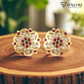 Vivastri Stud Alloy Gold Plated Earrings for Women & Girls [VIVA2767ERG] - Earrings | Buy online on ZillyBuy
