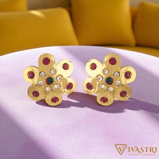 Vivastri Stud Alloy Gold Plated Earrings for Women & Girls [VIVA2771ERG] - Earrings | Buy online on ZillyBuy