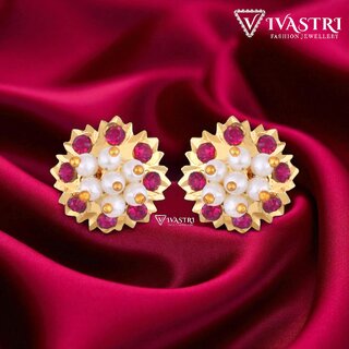 Vivastri Stud Alloy Gold Plated Earrings for Women & Girls [VIVA2772ERG-RED] - Earrings | Buy online on ZillyBuy