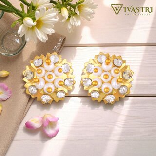 Vivastri Stud Alloy Gold Plated Earrings for Women & Girls [VIVA2772ERG-WHITE] - Earrings | Buy online on ZillyBuy