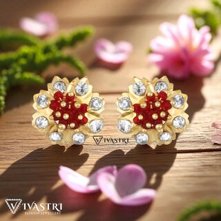 Vivastri Stud Alloy Gold Plated Earrings for Women & Girls [VIVA2775ERG-RED] - Earrings | Buy online on ZillyBuy