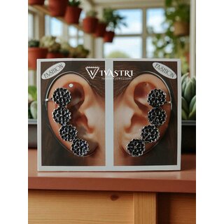 Vivastri Flower Oxidised Silver Alloy Earcuff,Cuff Earrings for Women & Girls [VIVA2787ERG] (Pack of- 1 Pair Earring) - Earrings | Buy online on ZillyBuy