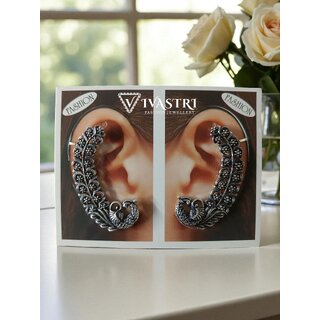 Vivastri Peacock Oxidised Silver Alloy Earcuff,Cuff Earrings for Women & Girls [VIVA2790ERG] (Pack of- 1 Pair Earring) - Earrings | Buy online on ZillyBuy