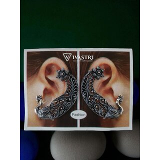 Vivastri Peacock Oxidised Silver Alloy Earcuff,Cuff Earrings for Women & Girls [VIVA2799ERG] (Pack of- 1 Pair Earring) - Earrings | Buy online on ZillyBuy