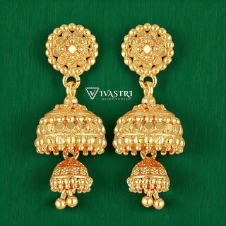 Vivastri Top Trending Alloy Gold Plated Jhumki Earrings for Women & Girls [VIVA2434ERG] - Earrings | Buy online on ZillyBuy