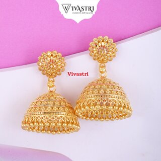 Vivastri Traditional Alloy Gold Plated Jhumki Earrings for Women & Girls [VIVA2557ERG] - Earrings | Buy online on ZillyBuy