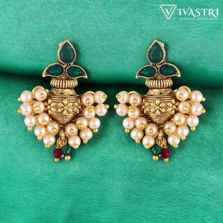 Vivastri Traditional Kalash Alloy Gold Plated Stud Earrings for Women & Girls [VIVA2652ERG-GREEN] - Earrings | Buy online on ZillyBuy