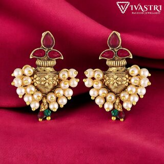 Vivastri Traditional Kalash Alloy Gold Plated Stud Earrings for Women & Girls [VIVA2652ERG-RED] - Earrings | Buy online on ZillyBuy