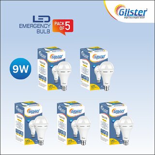 Glister 9W LED Rechargeable AC/DC Inverter Bulb(PACK OF 5)