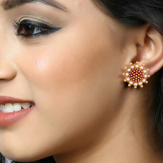 Vivastri Sizzling Glittering stud Earring for Women and Girls[VIVA2729ERG-RED] - Earrings | Buy online on ZillyBuy