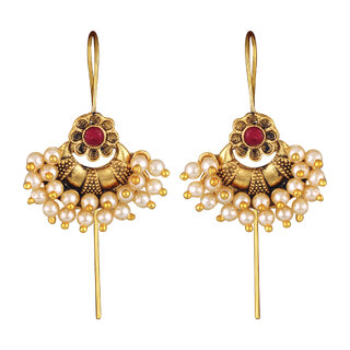 Vivastri Pearl Drop Cuff Earring for Women and Girls [VIVA2744ERG-RED] - Earrings | Buy online on ZillyBuy